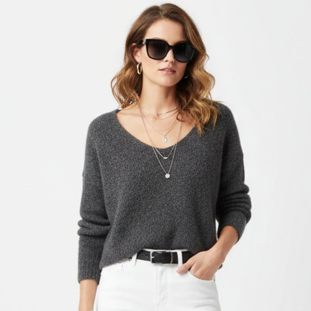 Free People Gray Cropped Long Sleeve Alpaca Wool Sweater M